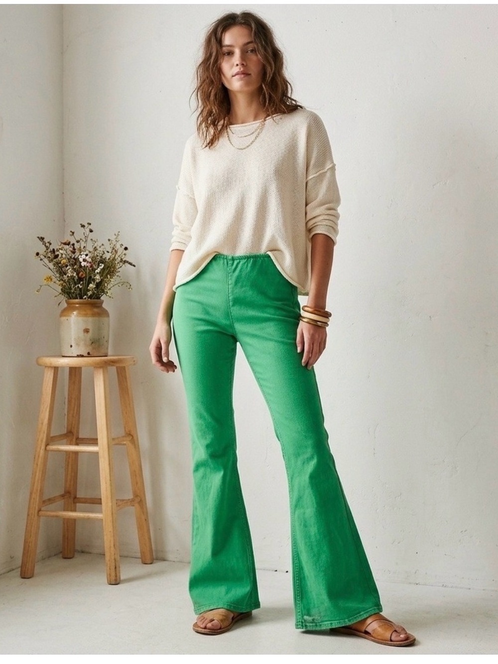 We The Free Green Flared Pants corduroy pull on